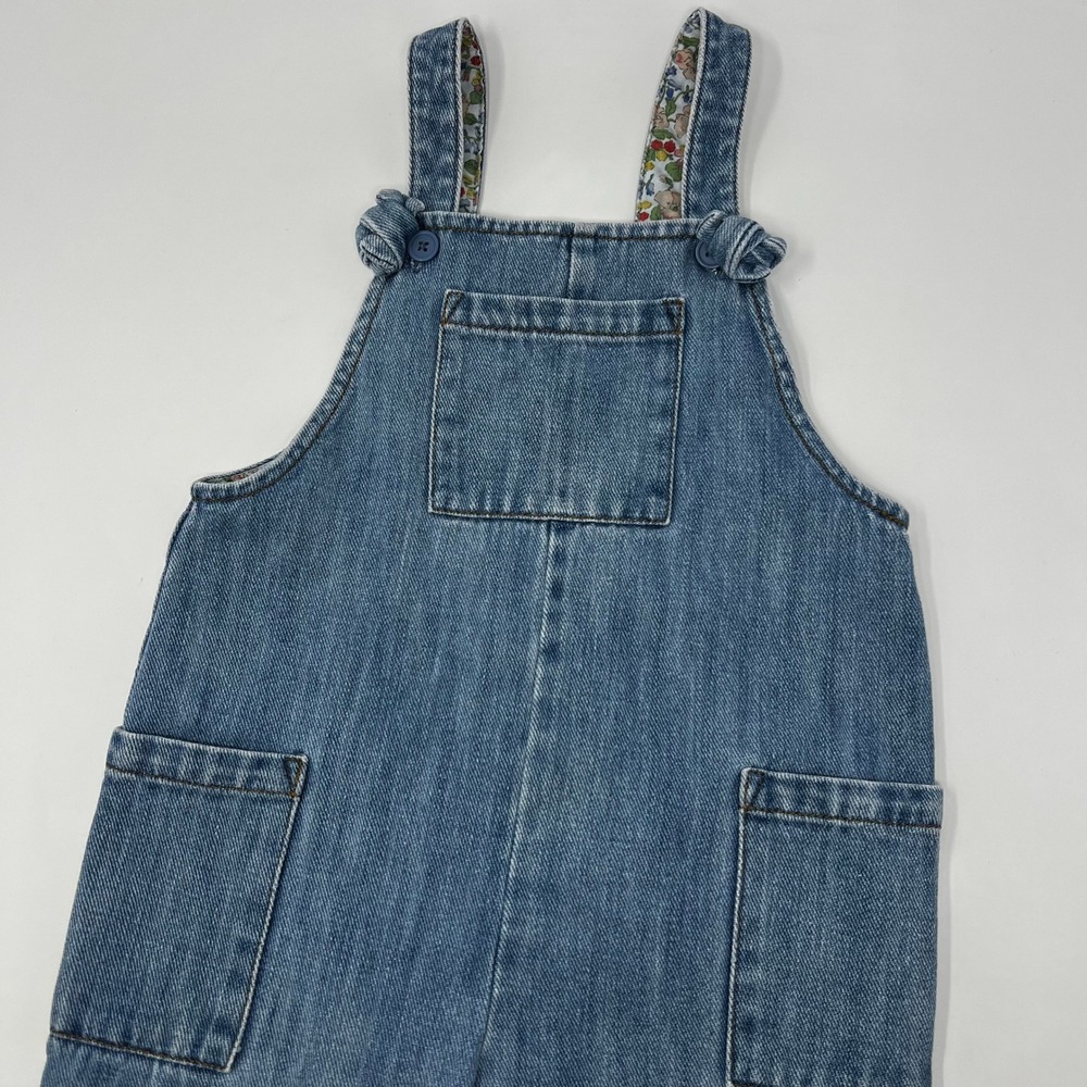Mini Boden Kids Blue Denim Overalls Floral Lining Size 5-6Y G1537